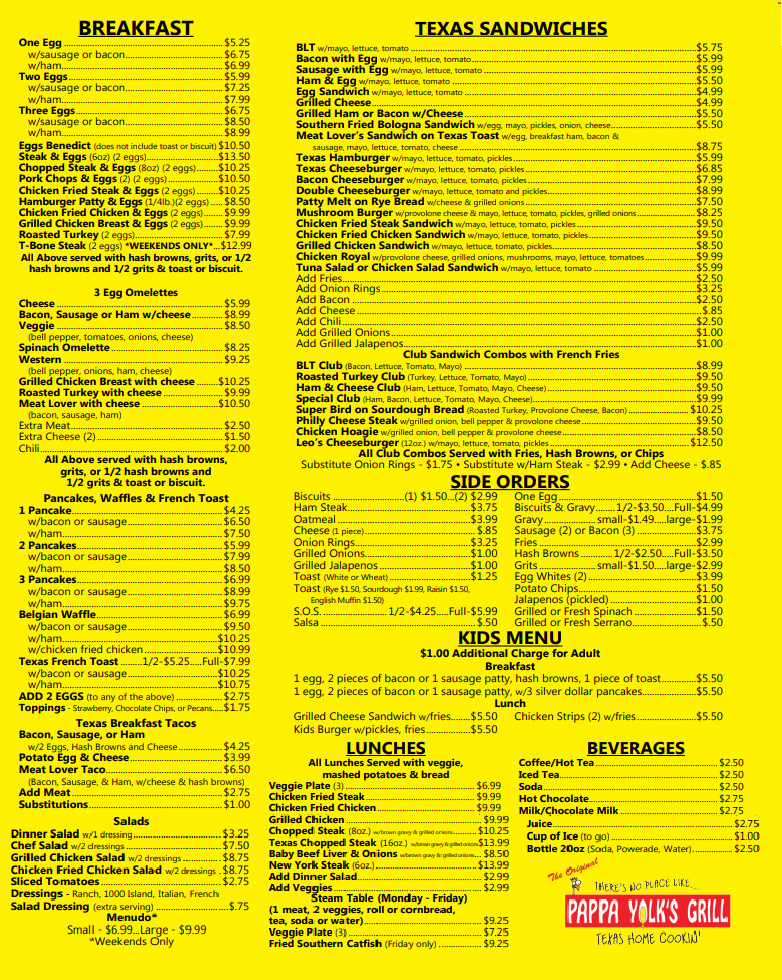 Pappa Yolks New Menu 2 3 2021 Pappa Yolks Grill #1 Best Breakfast and Lunch in Pasadena Texas