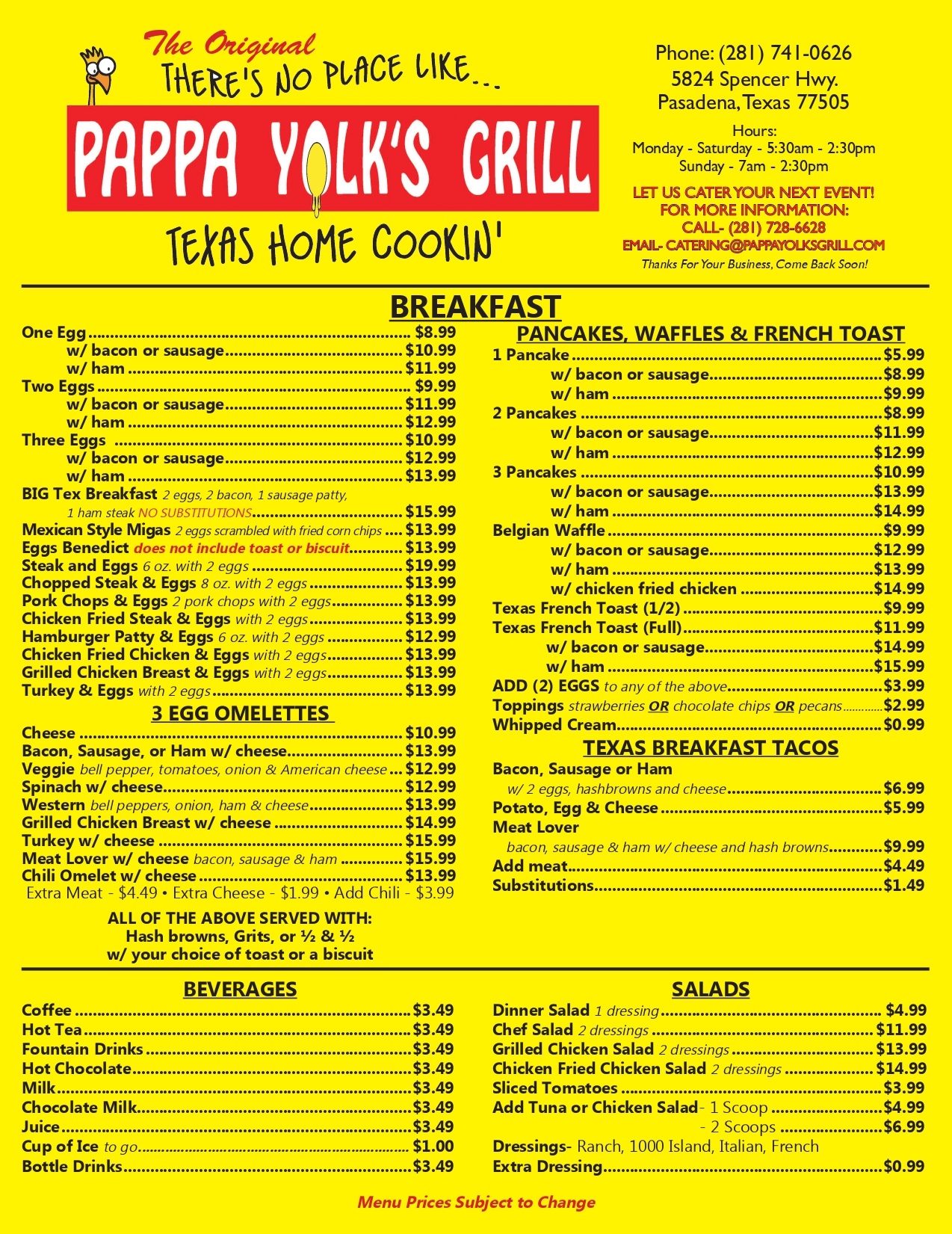 Pappy Yolks Menu March 2025