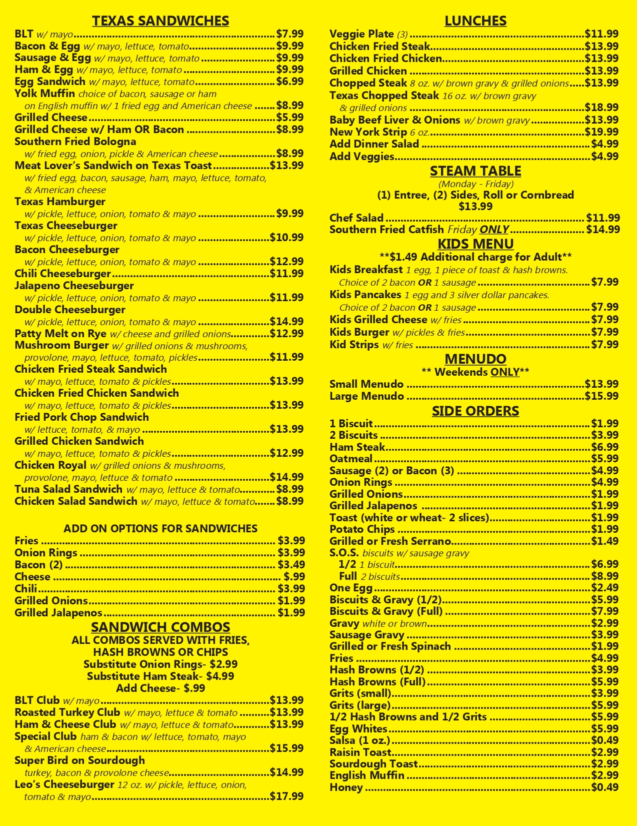 Pappy Yolks Menu March 2025